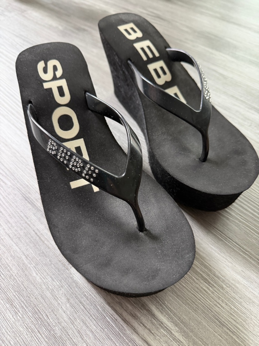 Bebe Sport Black Platform Flip-Flop Sandals
